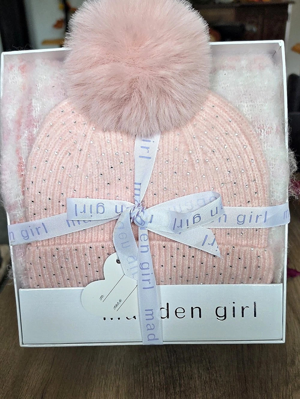 Madden Girl Pink Pom Knit Hat/ Scarf Set NWT